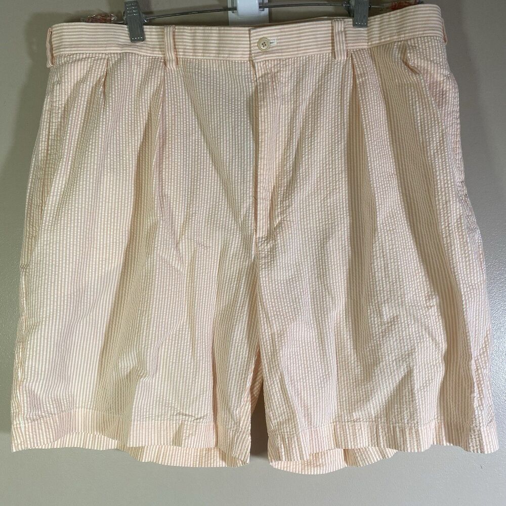 VTG Polo Ralph Lauren Shorts Mens 42 Orange Classic Golf  Seersucker Pleated